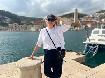 Passenger deck view aboard Croatia small ship with sun deck and sea horizon